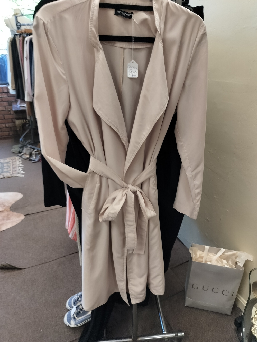 American Apparel Beige Tie-Waist Robe Coat